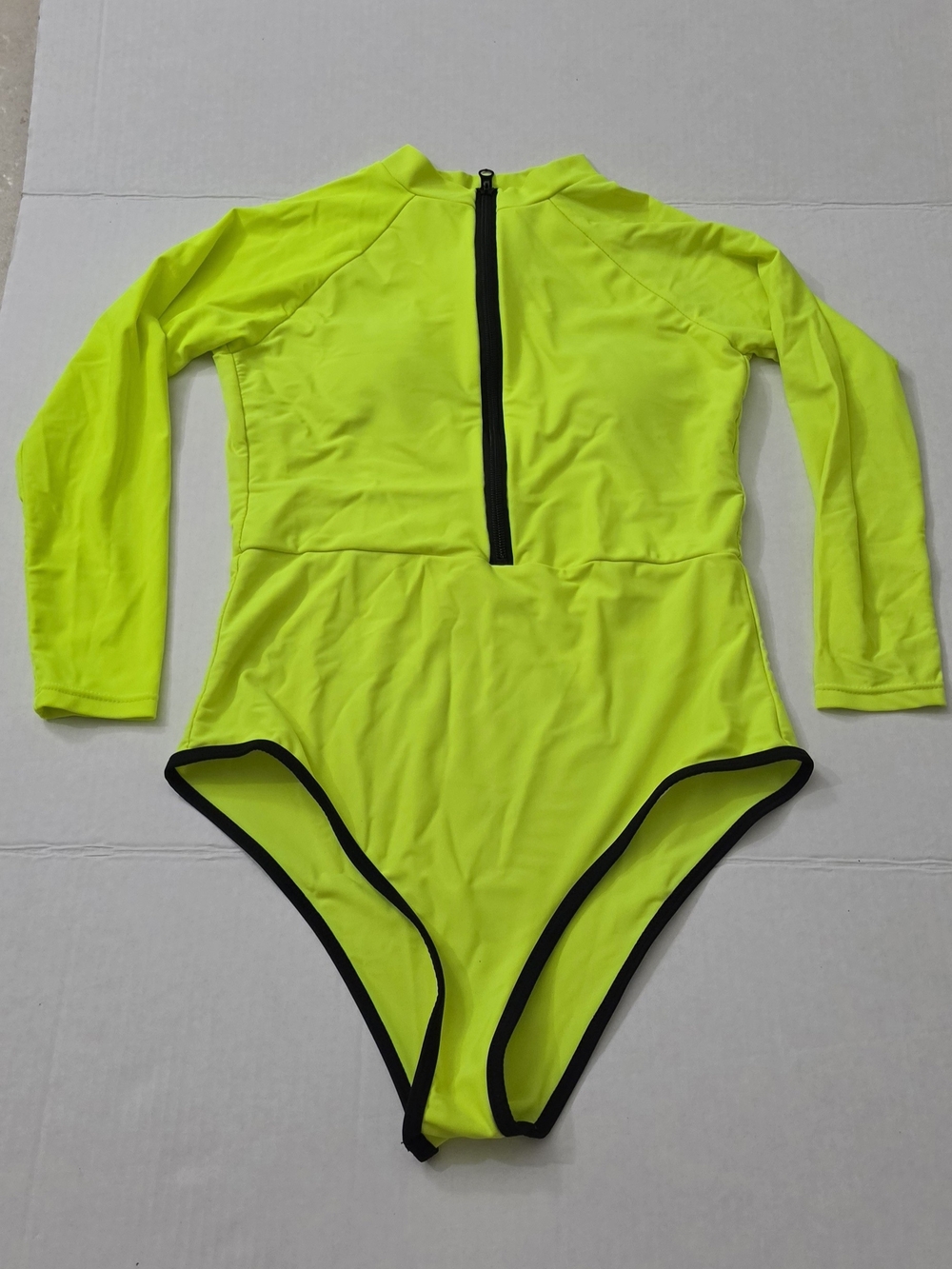 Neon Yellow Long-Sleeve One-Piece Swimsuit with Back Zip